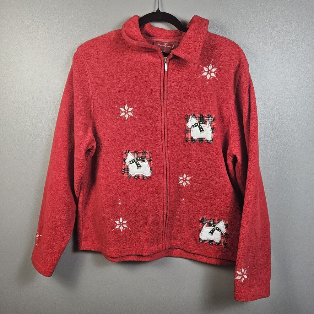 Holiday Lodge By Northcrest Women's Fleece‎ Zip Up Christmas Sweater Snowflake